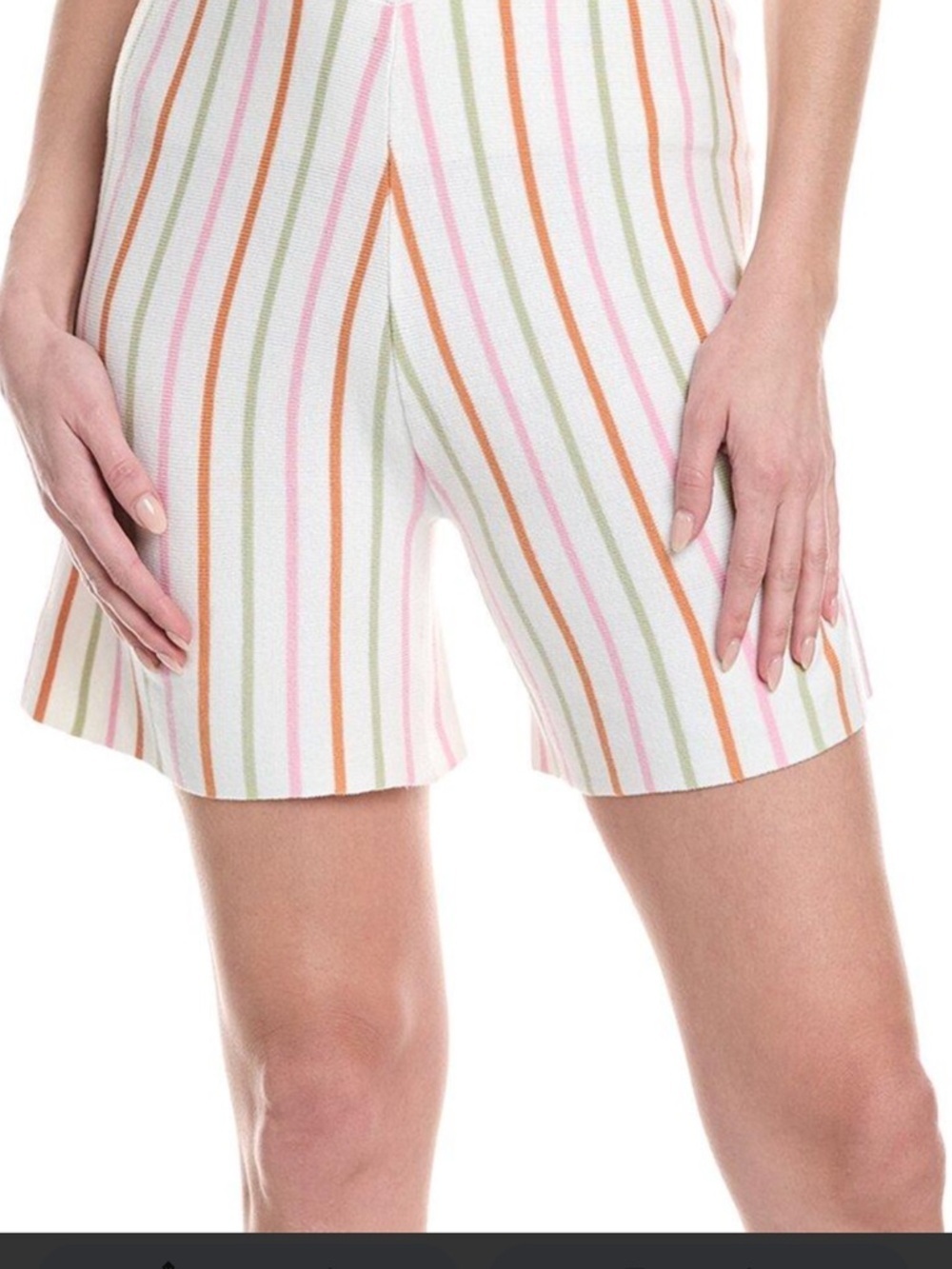 Fate White Knit Shorts with Pink, Green & Orange Stripes